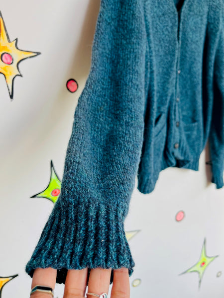 Blue 1950s Wool Cardigan | University Row by Revere 100% Shetland Vintage Knit L