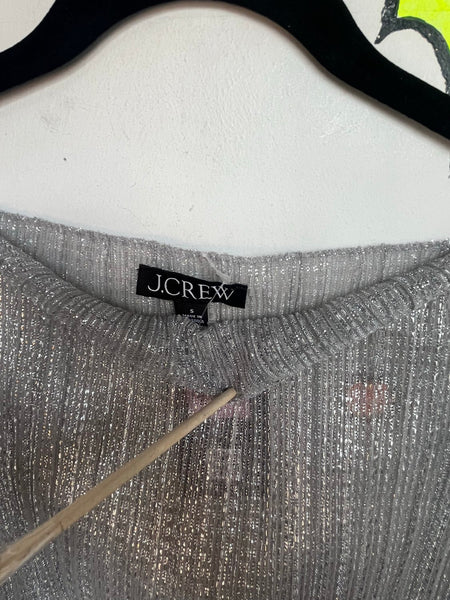 Y2K Cyber Glam Silver Sheer Metallic Mock Neck Top Galactic Disco Layering Top S