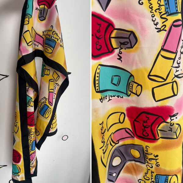 Vintage Merle Norman Makeup Print Pop Art Scarf Retro Novelty Print