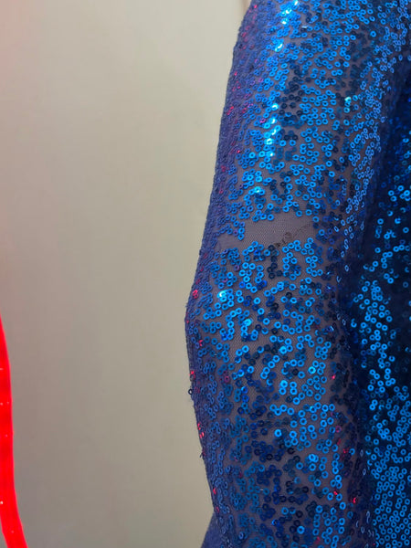 Y2K Blue Sequin Glitter Mini Dress Holiday Party Disco Glam Maximalist S