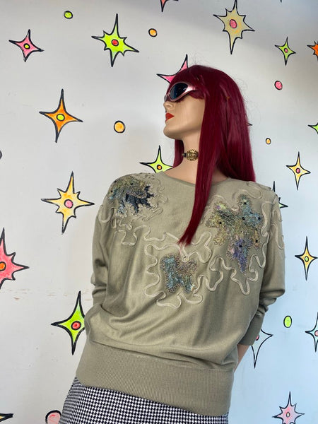 80s Embellished Fairy Dolman Knit Sweater Top Whimsigoth Fairycore Glam M/L