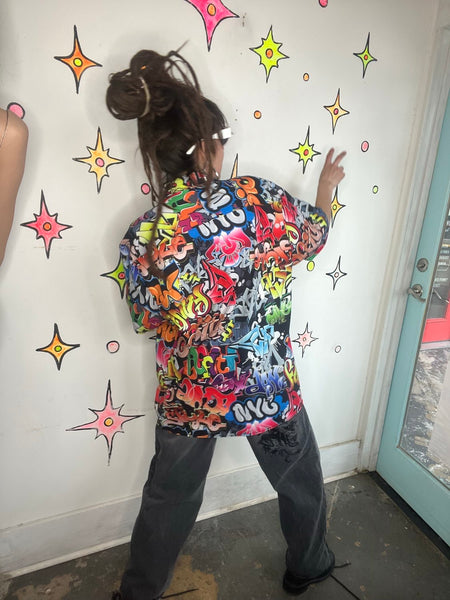 Vintage Graffiti Shirt Retro Y2K Pop Art Rainbow Top 90s Abstract Disco XL