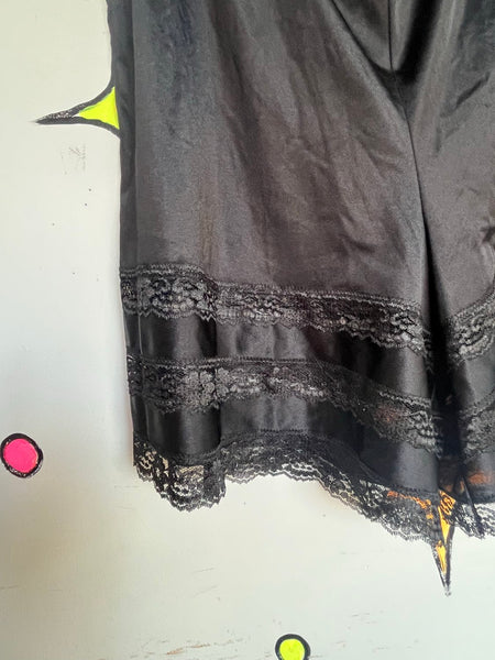 Vintage Black Tap Panties Lace Nylon Bloomers Lingerie Lounge Shorts XL+