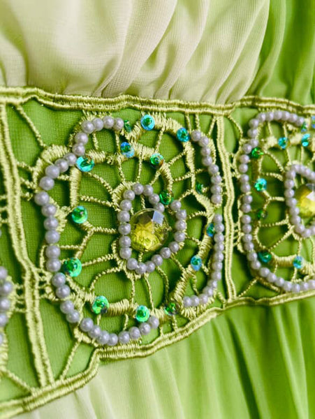 Y2K Pastel Green Fairy Boho Grunge Tinkerbell Princess Asymetric Mini Dress – S