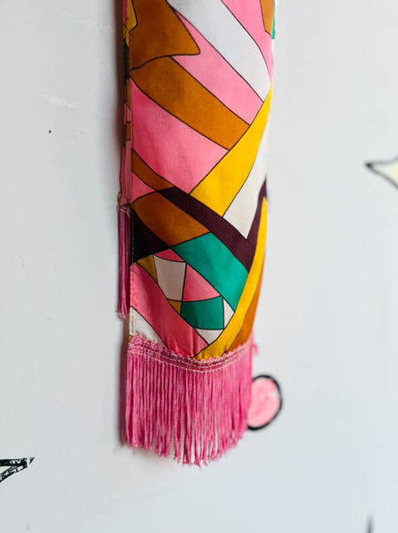 Vintage Rainbow Psychedelic Op Art | 60s 70s Groovy Mod Festival | Fringe Scarf