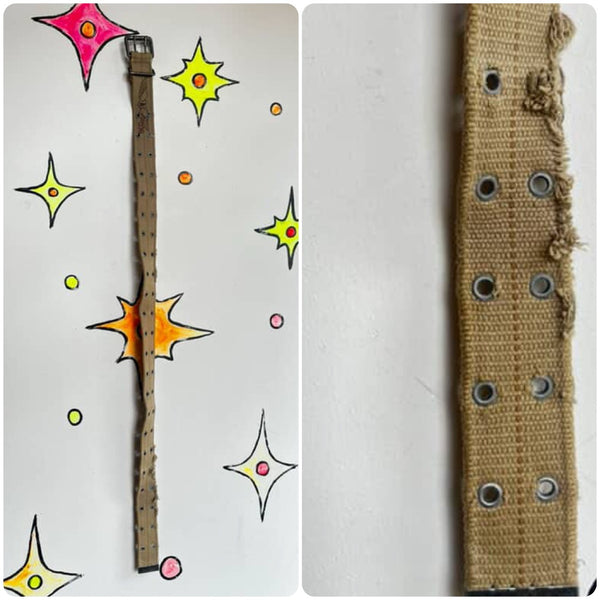 Vintage Military Green Double Grommet Belt – Distressed Punk Y2K Grunge – Unisex