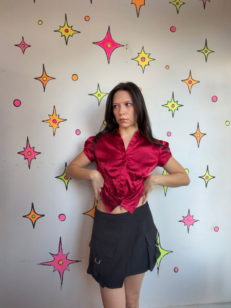 Y2K Black Utility Wrap Micro Mini Skirt | Cargo Goth Indie Sleaze | M