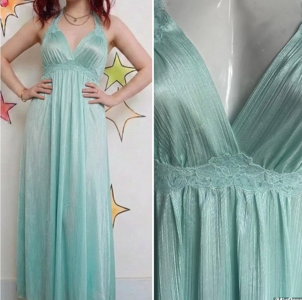 Vintage 60s 70s | Blue Lace Babydoll Fairy Grunge Maxi Slip Dress Sexy Nighty M