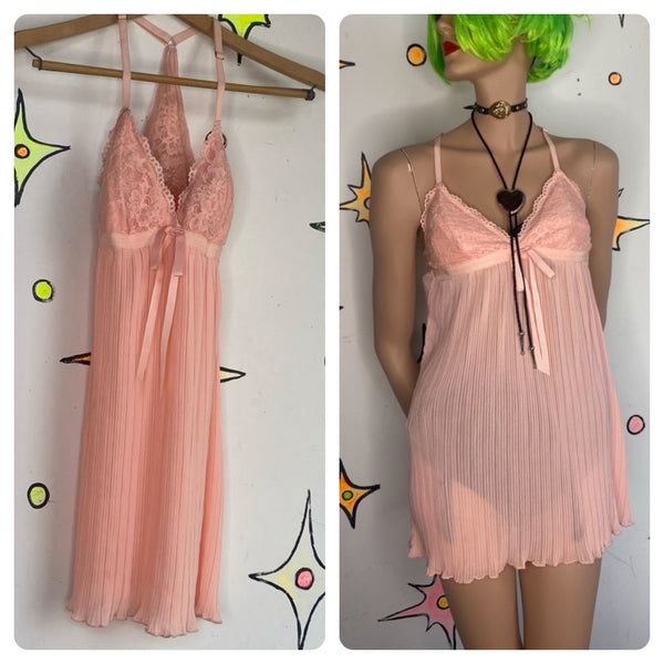Pastel Pink Lace Slip Dress Y2K Fairy Babydoll Kawaii Mini Dress S