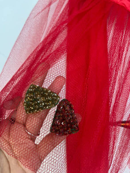 Vintage 1950s Sheer Red Christmas Apron Sequin Holiday Hostess Pin-Up Apron - SM