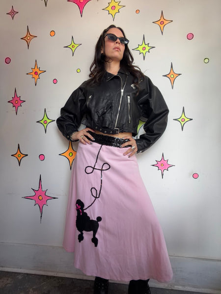 Vintage 50s Pink Poodle Skirt Rockabilly Circle Skirt Retro Sock Hop Costume - S