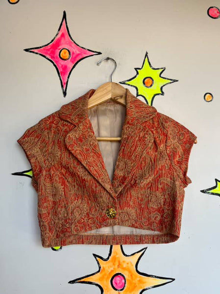 Vintage Y2K Brocade Fairy Grunge Victorian Pirate Paisley Boho Bolero Vest – S