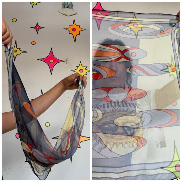 Authentic Sheer Silk Art Deco Scarf Geometric Mid-Century Accessory | OS