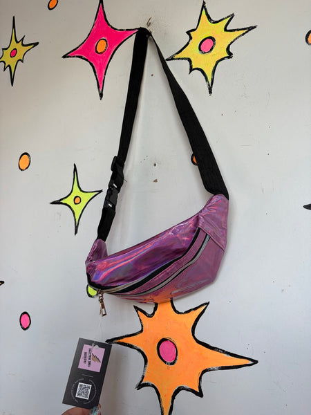 Pink Metallic Shiny Vinyl Fanny Pack Barbiecore Cyber Y2K Festival Belt Bag