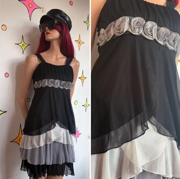 Y2K Fairy Grunge Babydoll Dress | Whimsy Goth Tiered Ruffle Mini S