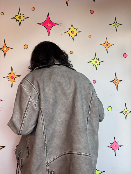 Y2K Distressed Vegan Leather Jacket | Grunge Goth Cyber Punk Rocker Jacket L