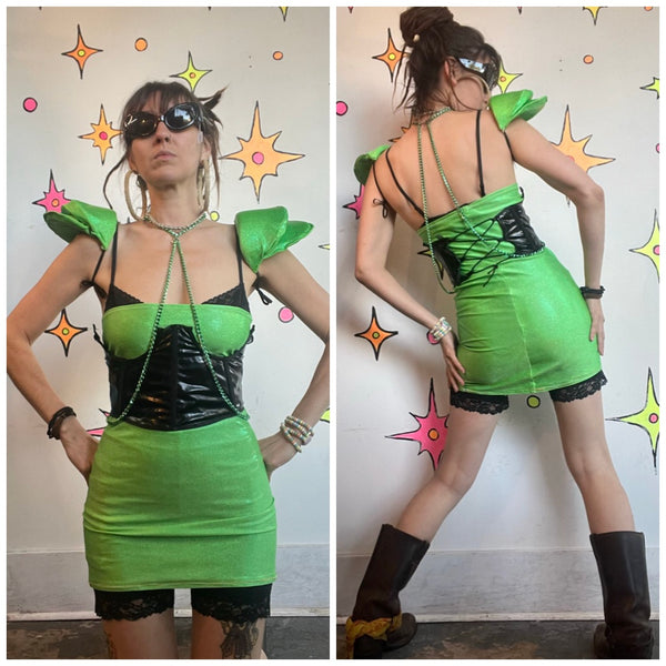 Alien Costume Set | Space Babe Sci-Fi Corset Dress Halloween Costume M