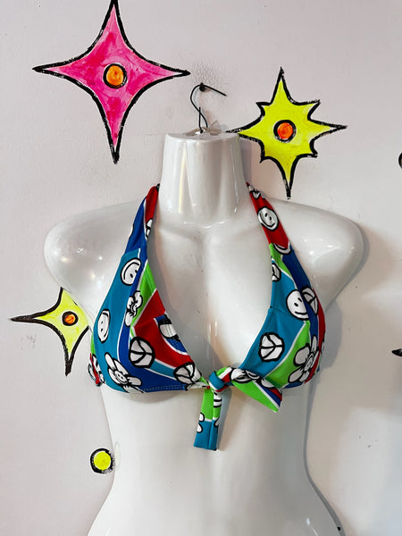 Retro 60s Style Bikini Top ' Retro Psychedelic Halter Top ' Y2K Festival Rave SM