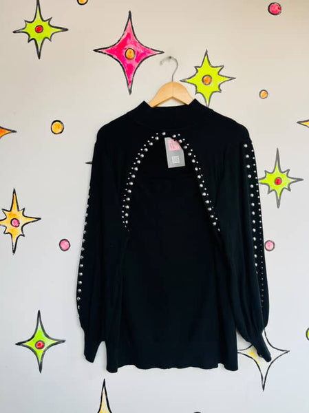 Y2K Indie Sleaze Emo Goth Black Oversized Sweater w/ Studs |. Statement Sleeves