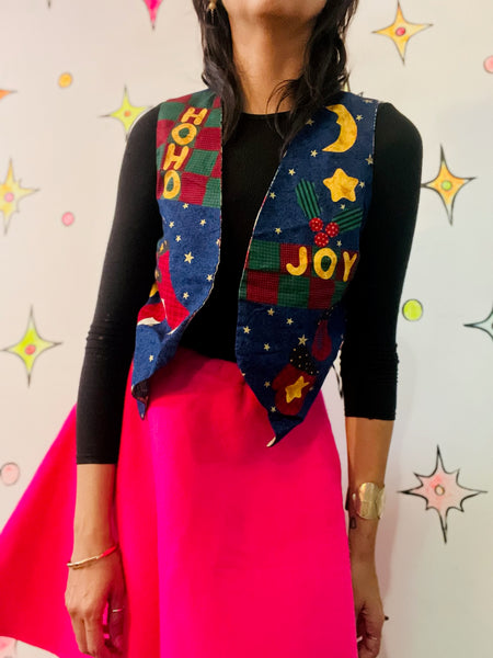 Vintage Tacky Ugly Christmas Vest | HolidayVest | Whimsical Festive Patchwork S