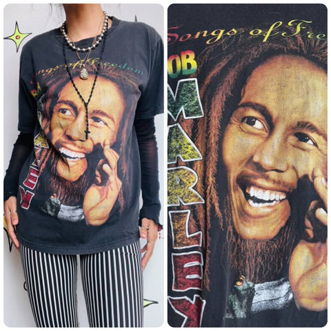 Vintage Bob Marley Songs of Freedom Tee - Faded Reggae Band T-Shirt - Size S