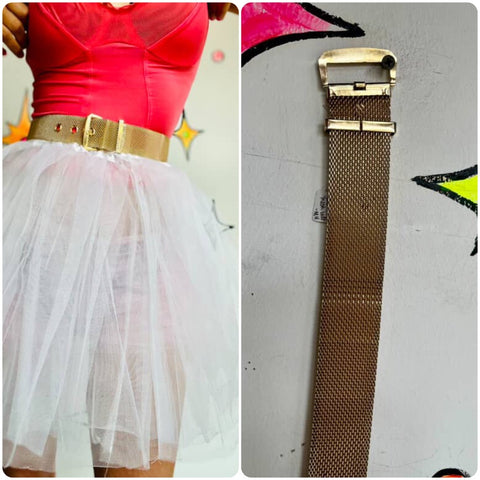 Vintage 1970s | Mesh Chain Mail Medieval Gold Tone Metal Belt 24" | XS