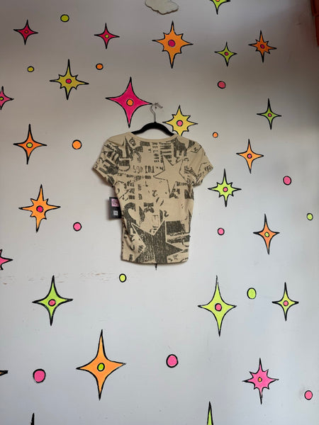 Hot Topic Star Print Tee Y2K Mall Goth Grunge Distressed Baby Tee XS