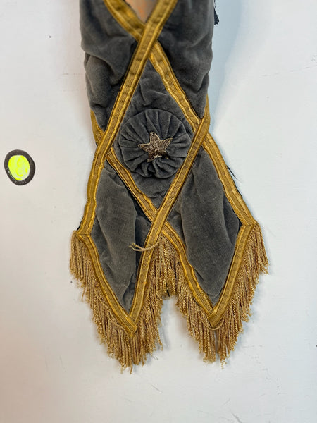 Antique Blue & Gold Velvet Sash Masonic Lodge Ritual Emblems Ornate Ceremonial