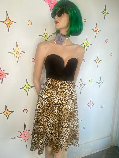 50s Style Rockabilly Pinup Retro Leopard Print Pin Up Glam Retro Twirl Skirt S