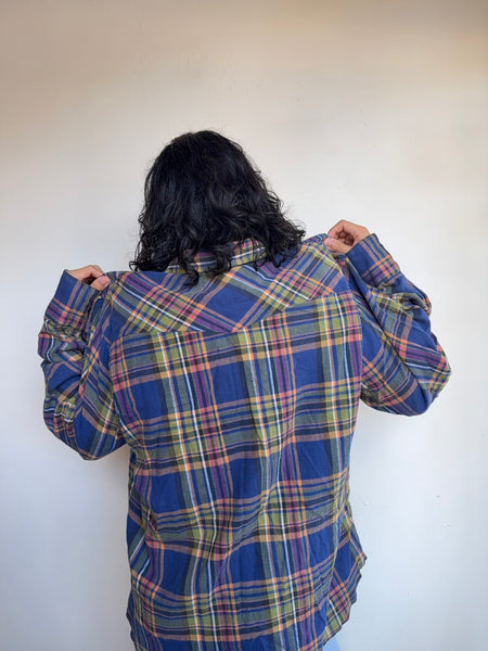 Vintage 90s Wrangler Pearl Snap Flannel Oversized Western Grunge Shirt