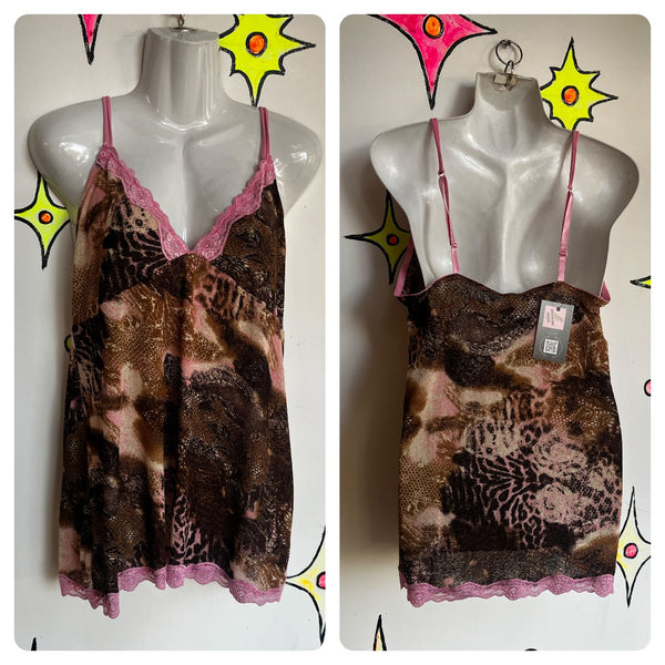 Vintage Y2k | Pink Lace Leopard Fairy Grunge Indie Sleaze Cami Camisole Top | M