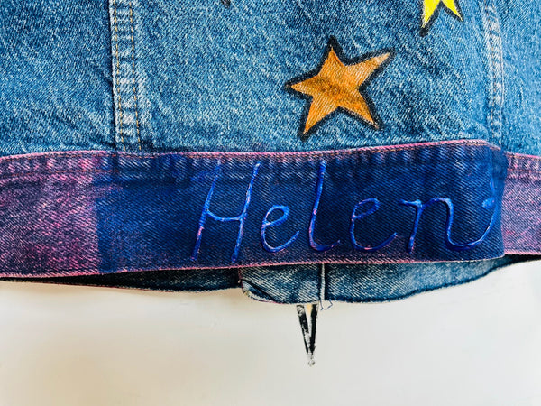 Vintage 80s 90s LEE Denim DIY Hand Painted Boho Grunge Jean Jacket S-M