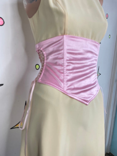 Baby Pink Satin Lace Up Corset Belt Balletcore Rococo Coquette Waist Cincher