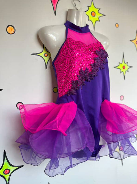 Vintage 90s Dance Clown Circus Costume – Pink Showgirl Burlesque Leotard – Small