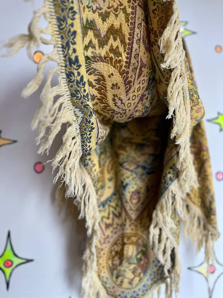 Antique 19th Century Russian Silk Tapestry Shawl – Woven Fringe Folk Textile