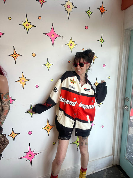 Y2K Retro Racing Bomber Jacket Japanese Streetwear Moto Gorpcore Oversized L/XL