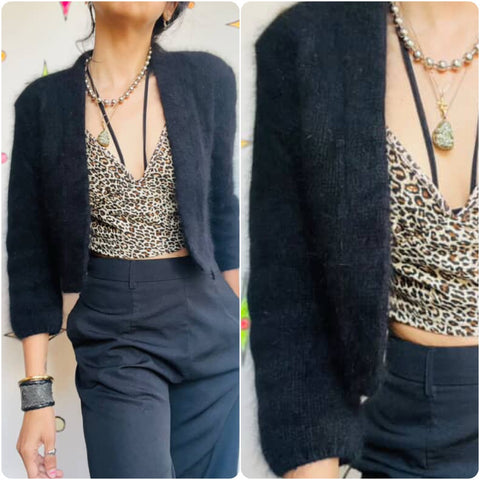 Vintage Black Angora Fuzzy Sweater – Whimsy Goth Fairy Grunge Boho – Size S