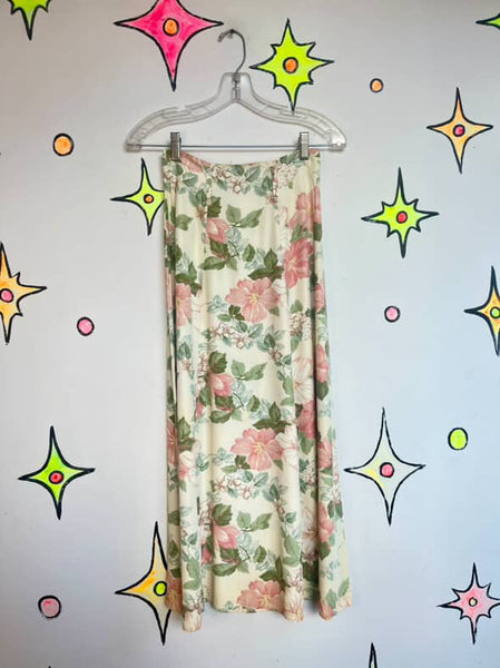Vintage 90s Off White & Pink Pastel High Waist Fairy Grunge Maxi Skirt – Small