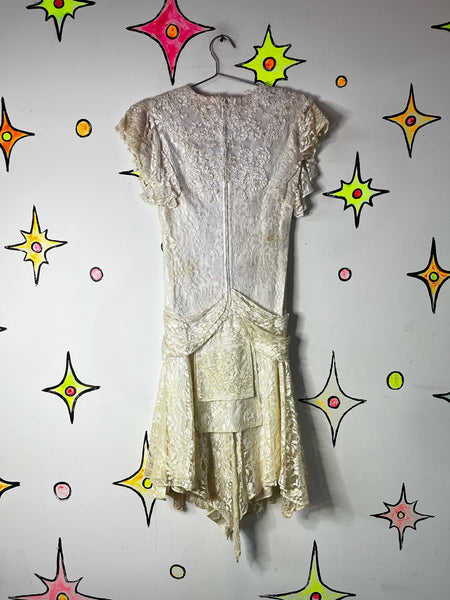 Vintage 1980s Prairie Dress Edwardian Lolita Rococo Lace & Pearls Flapper– XS