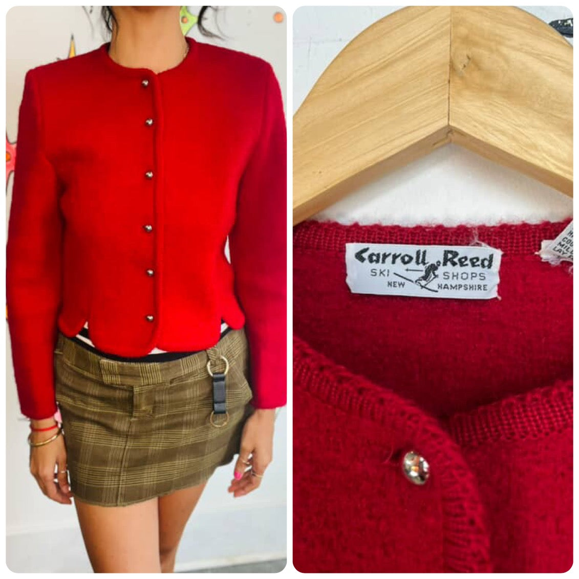 Vintage 80s Red Boiled Wool Cropped Blazer - Boho Fairy Grunge Glam - Small