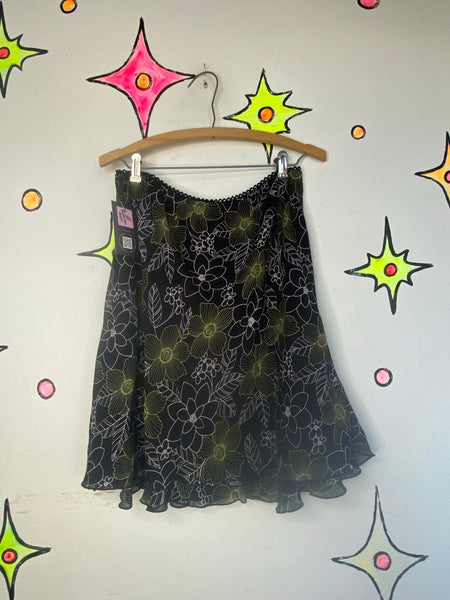 Y2K Whimsigoth Lettuce Hem Midi Skirt Skirtology Abstract Earthy Grunge XL
