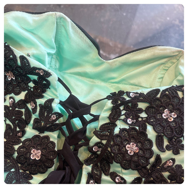 Mint Green & Black Cupcake Fairy-Core Princess Party Dress Tulle Lace Beaded - S