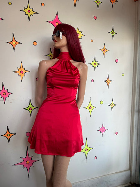 Red Satin Mini Dress 1930s Revival Old Hollywood Vamp Goth Slip Dress XS