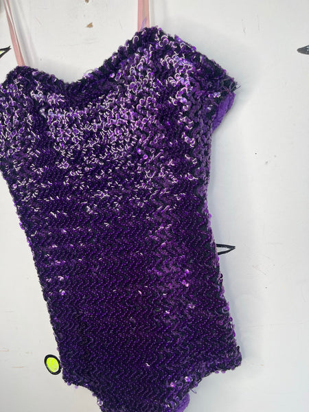 Vintage Dance Costume | Purple Sequin Showgirl Burlesque Circus Leotard Playsuit