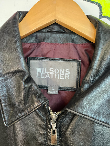 Vintage 90s Y2K Black Leather Grunge Zip Up Racing Jacket – Wilsons Leather – L