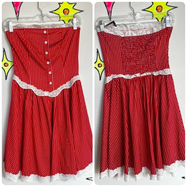 Vintage 90s Y2K | Cherry Red Polka Dot Clown Babydoll Grunge Mini Dress | Small