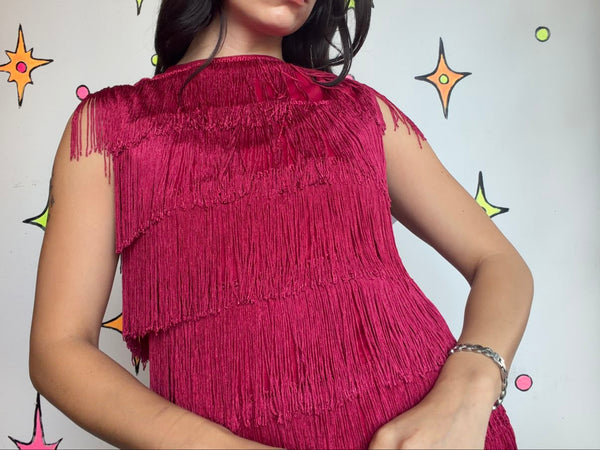 Raspberry Red Fringe Flapper Party Dress Roaring 20s / 60s Go-Go / Western M