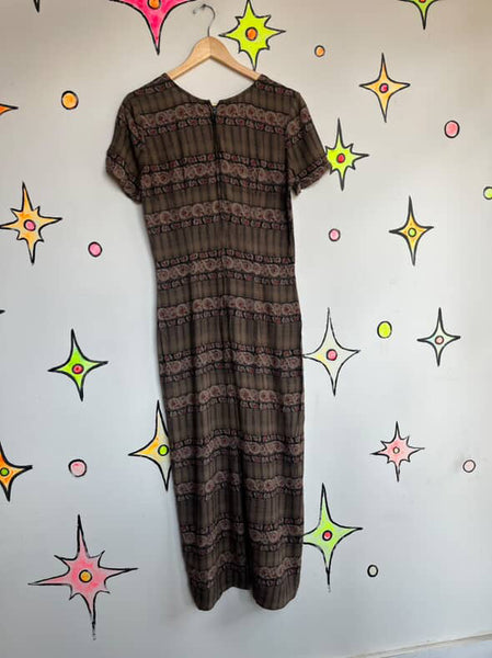 Vintage 90s Witchy Boho Fairy Grunge Maxi Dress | Plaid Floral Slit Dress Sz 8