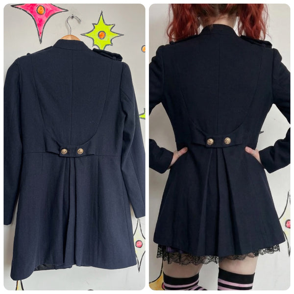 Y2K Navy Military Coat w Gold Buttons | Piratecore Steampunk Fairy Grunge – S