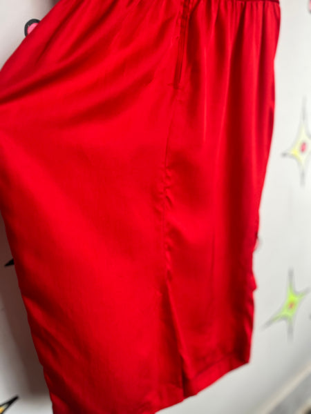 Vintage 80s Red Silk Sculptural Art Power Boss Dress | Shoulder Pad Cocktail | 8